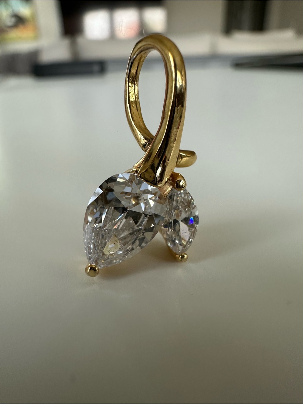 Gold Tone Teardrop Cubic Zirconia Pendant